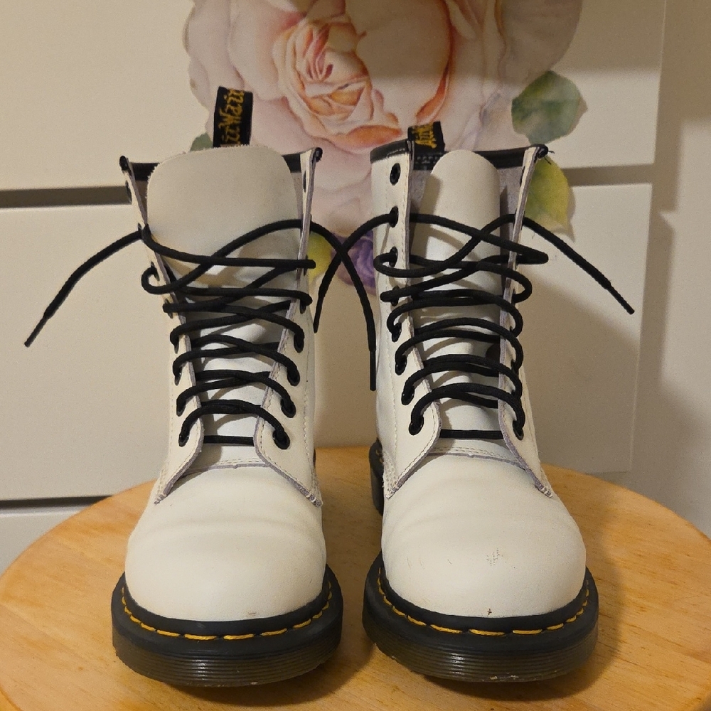 Dr. Martens White Combat Boots with Black Laces